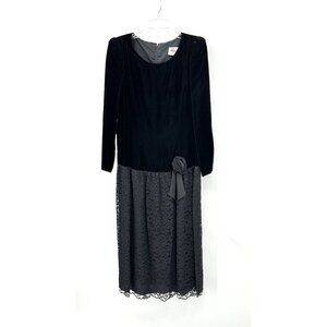 vintage 80s LANZ ORIGINALS dress midi velvet lace party cocktail goth black 12